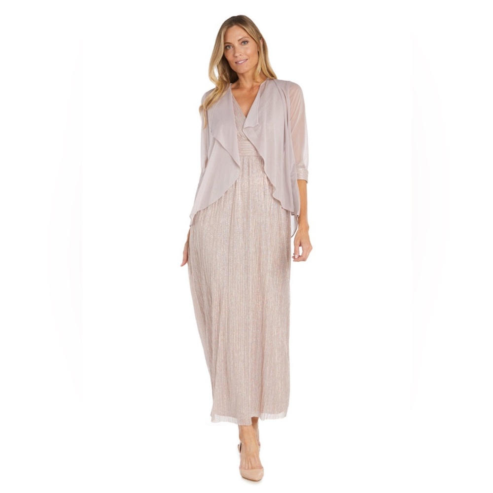 Long Pleated Jacket Dress – Formal Metallic – R&M Richards1595